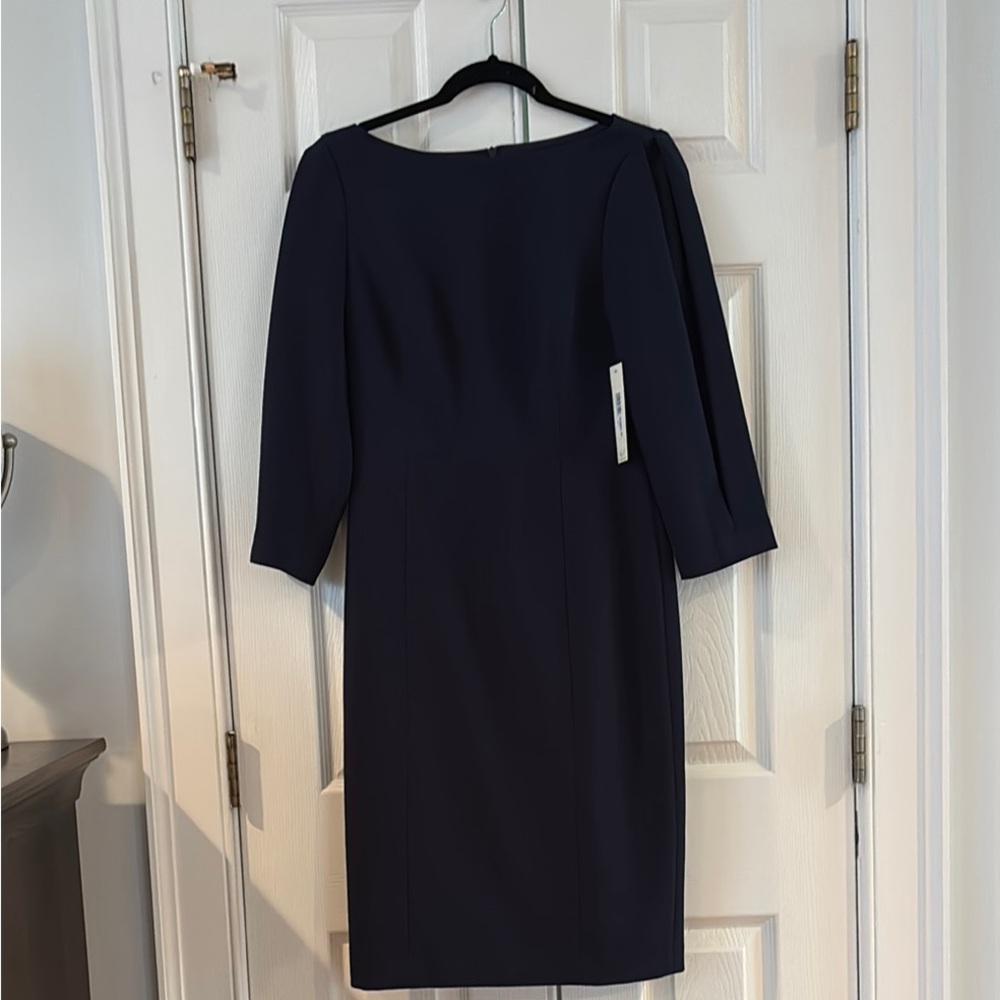 Eliza J Navy Boatneck Midi Sheath Dress
